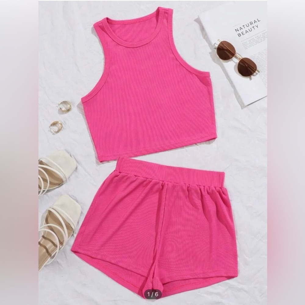Bright, pink, tank top, and short fat, super soft summer, bright neon pink